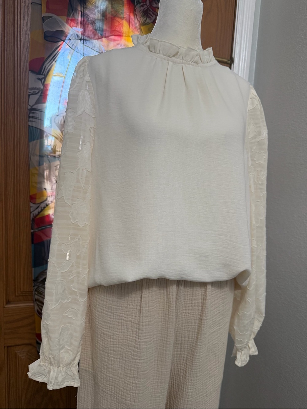 Staccato Cream Ruffled Mock-Neck Long Sleeve Blouse